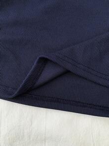 SHEIN Tween Girls Solid Color Star Pattern Pleated Camisole, Suitable For Casual Wear - Navy Blue - View 7