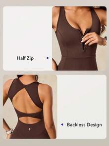 OutZeal Women Tummy Control Cool Touch Backless Removable Pads Half-Zip Outdoor Jumpsuit Camping Hiking - Brown - View 5