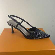 CUCCOO TILAWA Colored Rhinestone High Heel Empty Women's Shoes - Black - View 7