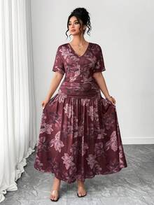 Elenzga Váy midi họa tiết hoa thanh lịch cỡ lớn, thích hợp để đi làm - Nhiều màu - Xem 3