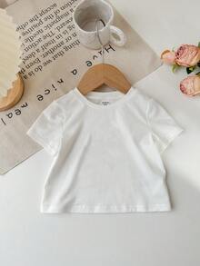 SHEIN Multicolor Fabric Baby Girls T Shirt Regular Length Short Sleeve Round Neck - Multicolor - View 3