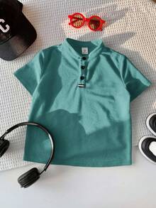 Baby Boy Casual Cute Versatile Red Collar Short Sleeve Top, Suitable For Birthday Party, Evening Party, Performance, Wedding, Baby Shower, One Month Celebration, And First Birthday - Mint Green - View 7