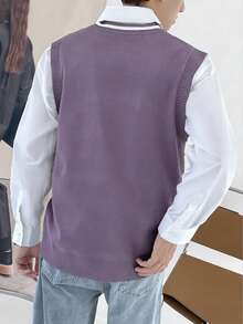 Claim Dot 男士简约紫色针织背心，日常穿着男士无袖衬衫紫色背心男士紫白衬衫毛衣背心浅紫色男士背心 - 紫色 - 查看 2