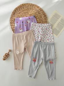 SHEIN Newborn Baby Girl Cute Casual Knitted Elastic Cartoon Pattern Drawstring Waist Pants (Sold Separately) - Multicolor - View 2