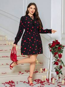 SHEIN Clasi 大码优雅通勤爱心印花连衣裙 - 彩色 - 查看 7