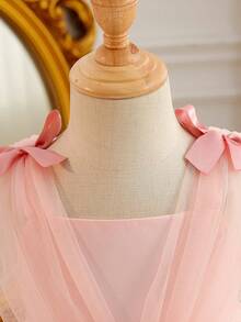 Glamorique Kids Baby Girls' Pink Embroidered Floral Bow Decor Sleeveless Dress, & Elegant, Suitable For Weddings, Vacations