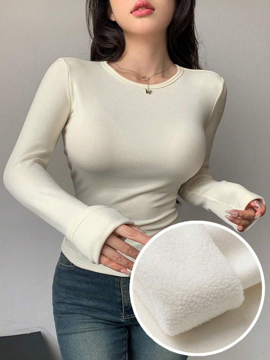DAZY 长袖保暖内衬T恤，秋冬季保暖内衣 - 白色 - 查看 1