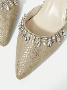 CUCCOO HITCHD Women's Fashionable Elegant Party Rhinestone Decorated Pumps - Gold - View 10