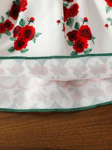 SHEIN Đầm trắng tay phồng cổ tròn in họa tiết hoa hồng dễ thương cho bé gái. - trắng - Xem 9