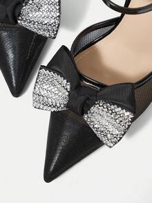 CUCCOO HITCHD Women's Fashionable Elegant Party Rhinestone Bow Decor Pumps - Black - View 10