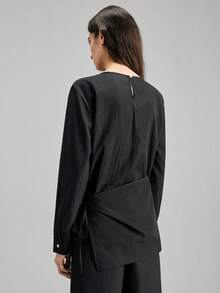 Ontre 2026 Spring/Summer New Black Tie-Up Slimming Versatile Round Neck Fashionable Long Sleeve Women's Top, Suitable For Valentine's Day, Carnival, Women's Beach & Party Elegant Wear - Black - View 6