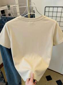 Camiseta de Manga Corta  con Estampado de Ojos Turcos y Detalles Geometricos para Uso Diario y Estilo Casual - Albaricoque - Ver 3