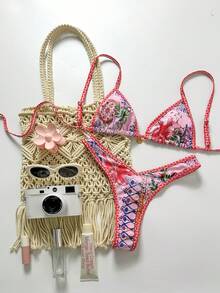 Swim Mod-D Women's Spring/Summer Printed Halter Metal Decor Bikini Set - Multicolor - View 3