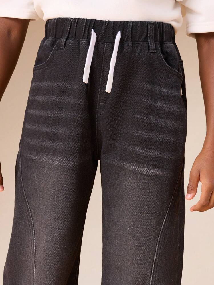 Pull On Wide Leg Washed Jeans