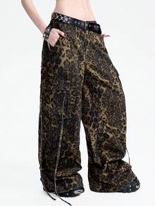 Breakform 时尚哥特风豹纹水洗阔腿牛仔裤 - 彩色 - 查看 1