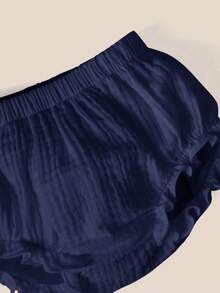 SHEIN Quần dài cho bé sơ sinh màu trơn, cạp chun xếp ly, kiểu dáng thường ngày. - Màu xanh hải quân - Xem 5