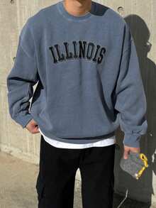 DAZY 男士字母刺绣短款圆领卫衣，保暖内衬，秋冬款