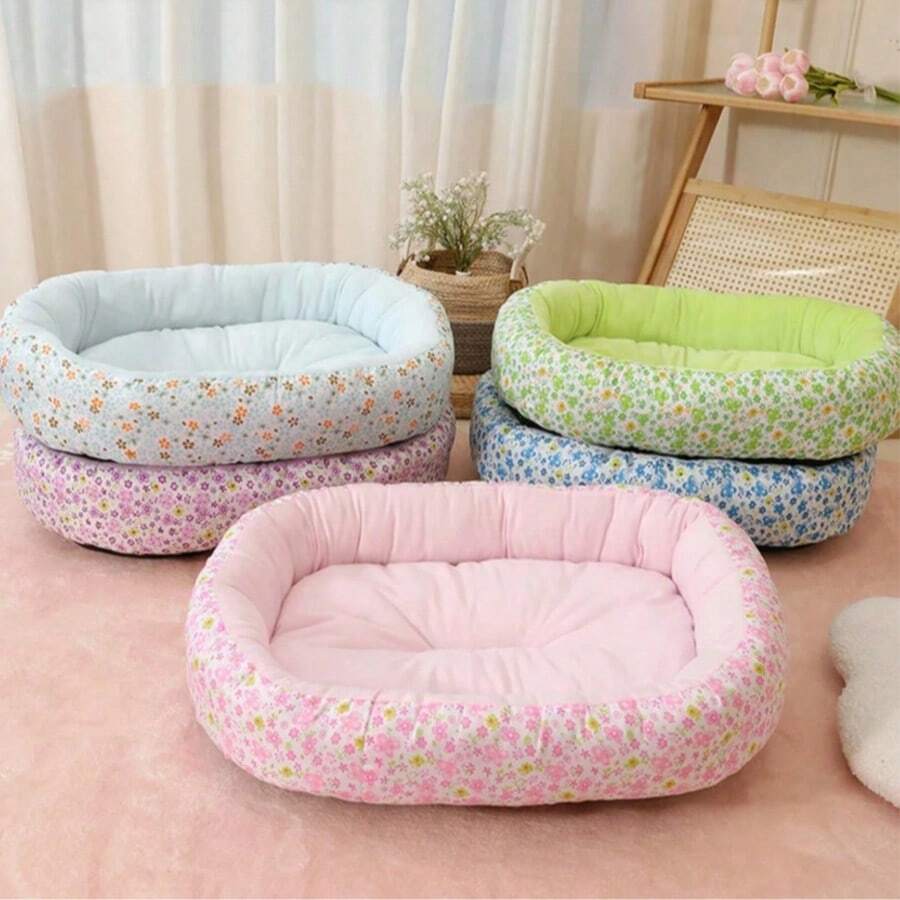 Giường ngủ cho chó cỡ trung bình thoải mái, nhà cho chó, mềm mại, họa tiết hoa dễ thương, giường sofa cho mèo nhỏ, đệm co giãn, phụ kiện chuồng mèo cỡ trung bình. - Nhiều màu - Xem 1