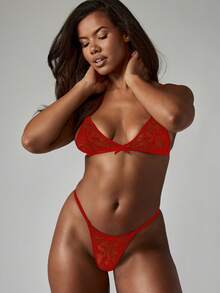 MISSGUIDED 女士花卉蕾丝丁字裤，精致贴身内衣，情人节礼物 - 紅色 - 查看 3