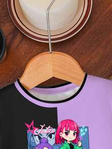 2pcs Set: Fashionable Idol Girl Group Pattern Digital Print T-Shirt & Black Shorts Set For Young Girls, & Versatile - Multicolor - View 5