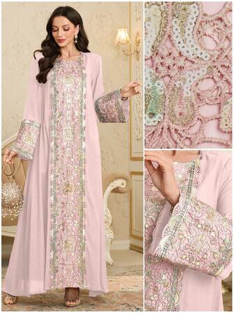 Al Najma 纯棉无袖彩色花卉蕾丝边连衣裙，阿拉伯风格，春夏款