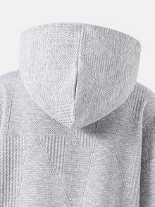 SHEIN ChillGRL Teens/Youth (Female) Casual All-Match Versatile Daily Wear & Activewear Hooded Zip-Up Long Knit Jacquard Cardigan, Autumn/Winter - Grey - View 4