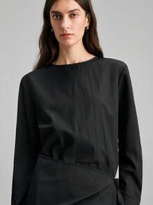 Ontre 2026 Spring/Summer New Black Tie-Up Slimming Versatile Round Neck Fashionable Long Sleeve Women's Top, Suitable For Valentine's Day, Carnival, Women's Beach & Party Elegant Wear - Black - View 2
