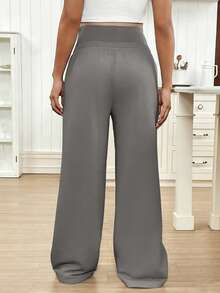 SHEIN Pantalones casuales y versátiles de unicolor para maternidad - Gris - Ver 2
