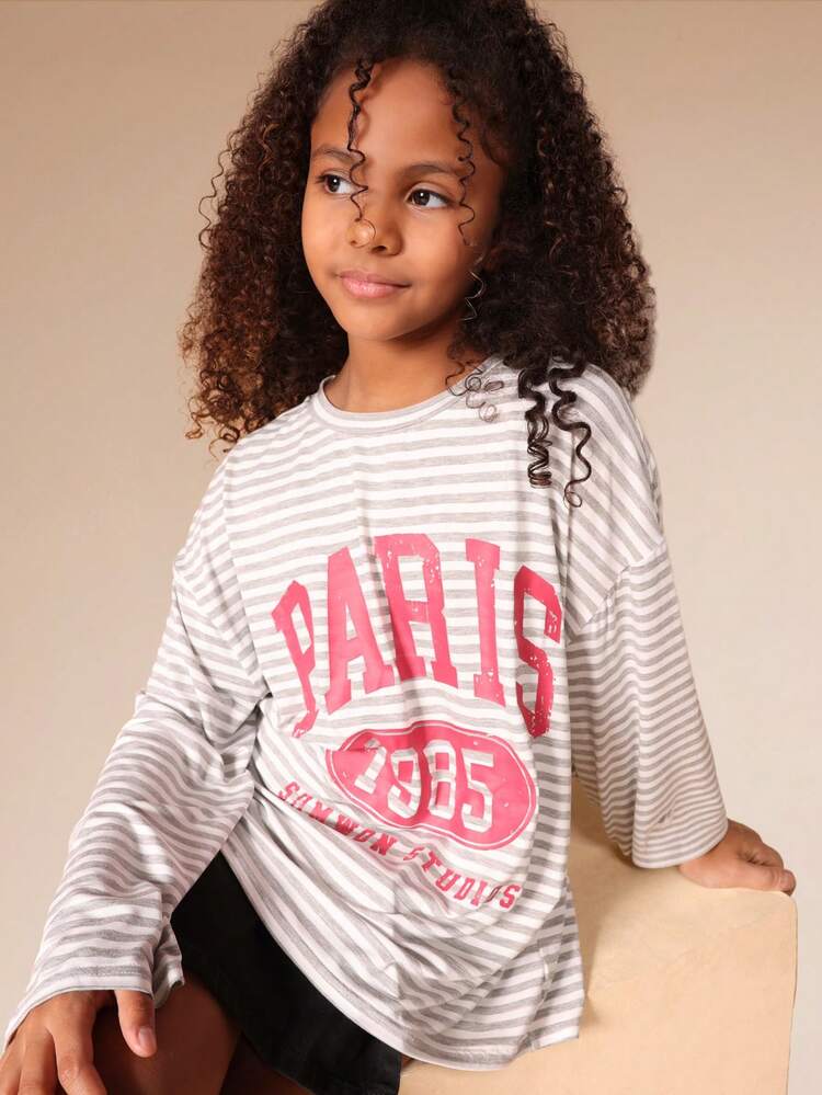 스트라이프 긴팔 크루넥 티셔츠