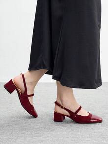 CUCCOO BIZCHIC 女士方头粗跟黑色后跟带时尚百搭简约通勤工作鞋，女士高跟穆勒鞋 - 中紫紅色 - 查看 3