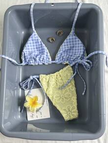 Swim Mod Đồ bơi nữ, bikini đi nghỉ mát và dễ thương, trang phục đi biển màu nâu vàng họa tiết hoa cho phụ nữ đi chơi, trang phục Valentine, kỳ nghỉ Xuân Hè 2026/Phong cách phương Tây/Câu lạc bộ/Đồ bơi đi biển khi nghỉ dưỡng - Màu vàng - Xem 2