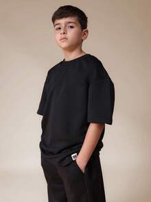 SUMWON Tween Oversized Graphic T-Shirt And Casual Pants Set Crew Neck Short Sleeve Number Print Coordinated Outfit Vacation - Black - View 3