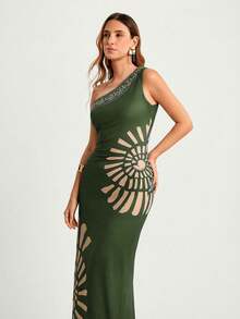 CAJUNI Seafood Shell Print One Shoulder Mid Dress - Dark Green - View 8