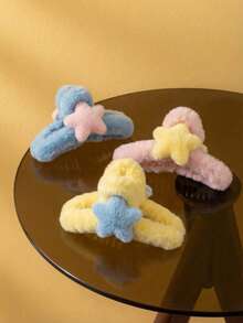 Joivida Pinza de pelo con diseño de estrella de cinco puntas de gran tamaño de felpa, accesorio de pelo con diseño de aleta de tiburón y corazón para mujer, ideal para el otoño y el invierno, pinza de pelo linda para el recogido - Multicolor - Ver 9