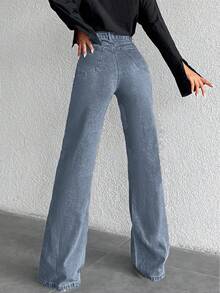 EURMUSE 100%Cotton High Waist Wide Leg Jeans, Tall Women - Light Wash - View 2