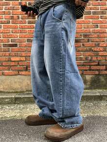 DAZY Men's Loose Fit Washed Blue Straight Leg Jeans, Autumn - Blue - View 3