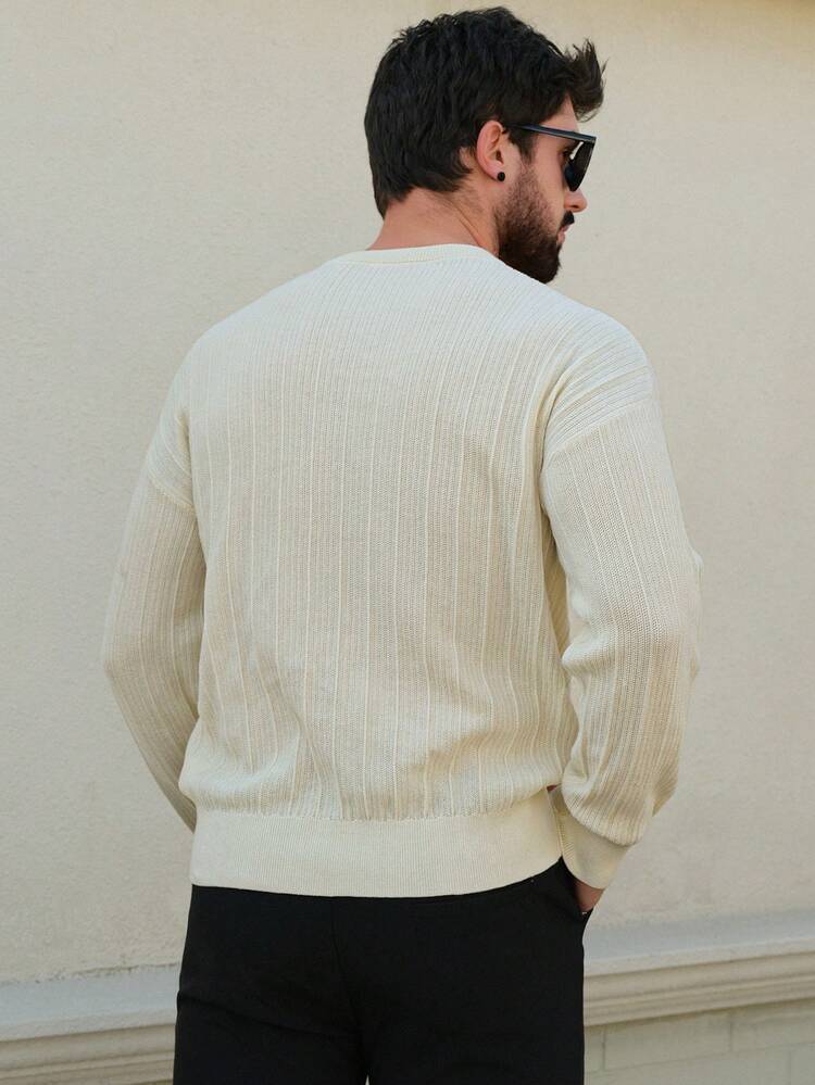 Men's Solid White Crew Neck Sweater, Spring/Autumn