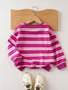 THE POWERPUFF GIRLS X SHEIN 1pc Young Girl Casual Style Round Neck Striped Sweatshirt, Suitable For Outings And Daily Wear - Multicolor - View 2