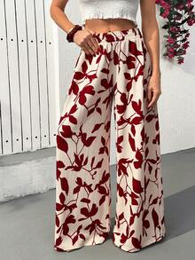 Cloudara Women's Vacation Elastic Waist Floral Print Casual Wide Leg Pants - Multicolor - View 4