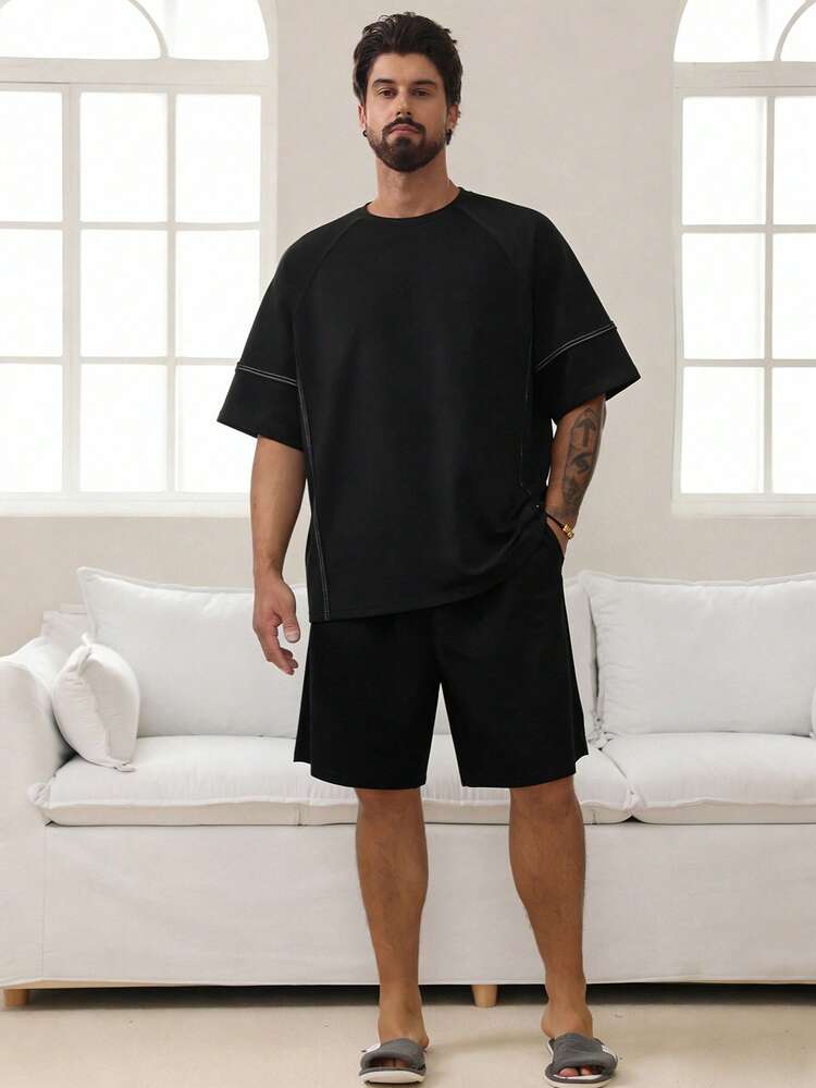 Men's Black T-Shirt And Loungewear Set, Summer