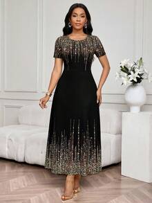 SHEIN Lady Vestido elegante de fiesta con estampado de brillo para mujer - Multicolor - Ver 6