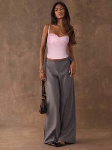 SHEIN BAE Women's Contrast Lace Cropped Fitted Camisole - Coral Pink - View 6