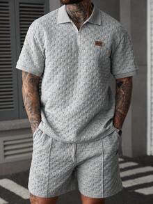 Manfinity CasualCool Men's Casual Zip-Up Half-Placket POLO Outfit - Grey - View 5