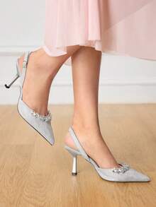 CUCCOO HITCHD Women's Fashionable Elegant Party Rhinestone Decorated Pumps - Silver - View 6