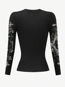 Rovax Áo thun nữ tay dài cổ tròn ôm sát in hình thiên thần - Nhiều màu - Xem 2