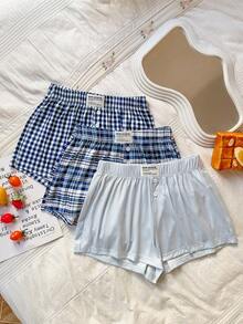 Dream Adore 3件套女士亲肤格子宽松睡裤套装，居家穿着舒适 - 彩色 - 查看 1