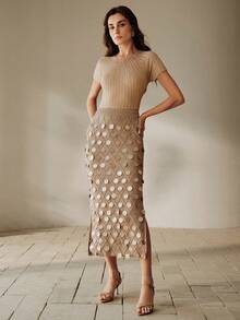 Anewsta Women's High-End Sequin Knit Skirt, Elegant Party Skirt, Stylish Women's Outfit - Apricot - View 5