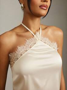 Top de tirantes con detalle de encaje sexy para la oficina en verano - Albaricoque - Ver 5