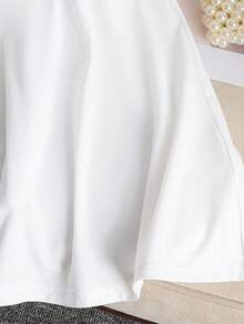 SHEIN Tween Girl Collared Waist Cinched Short Sleeve Midi Dress - White - View 3