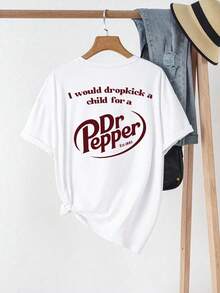 Women's Casual Everyday Commute Slogan Print Short Sleeve Round Neck White T-Shirt, Summer - White - View 3